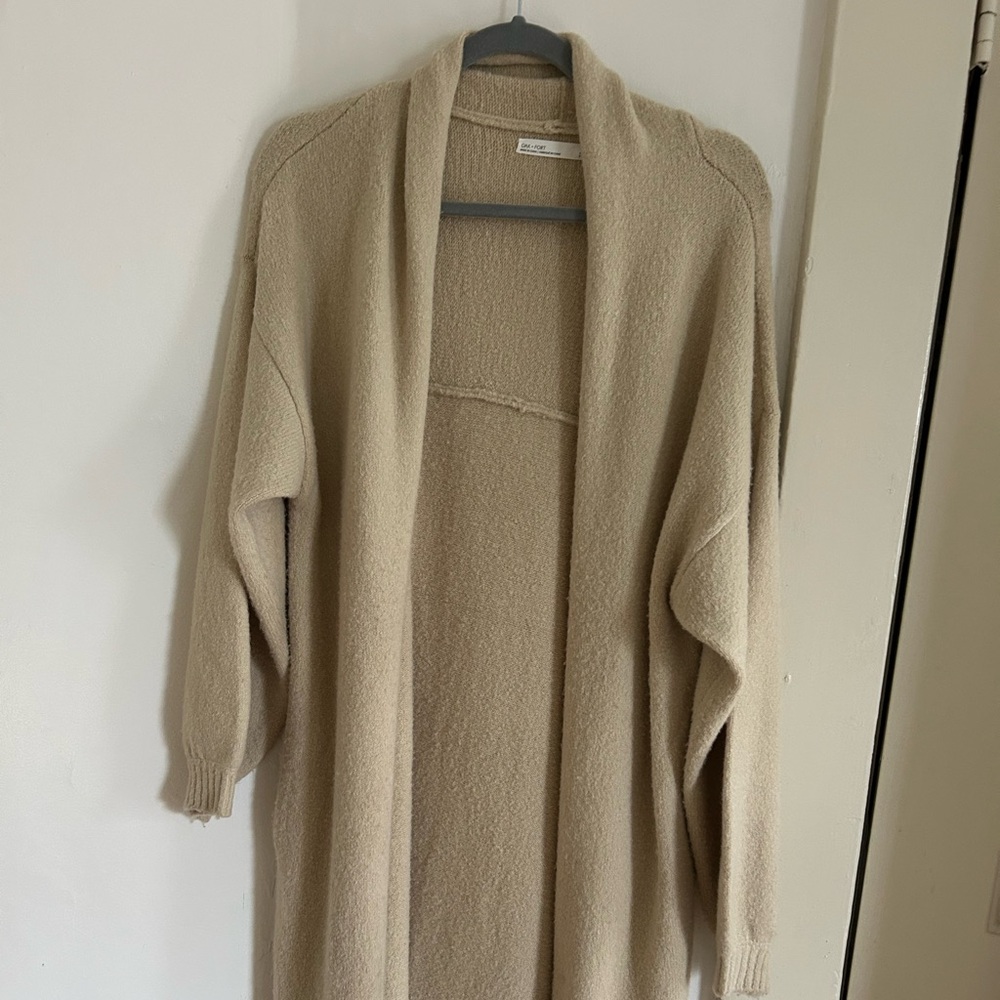 OAK + FORT Light Tan Open-Front Cardigan